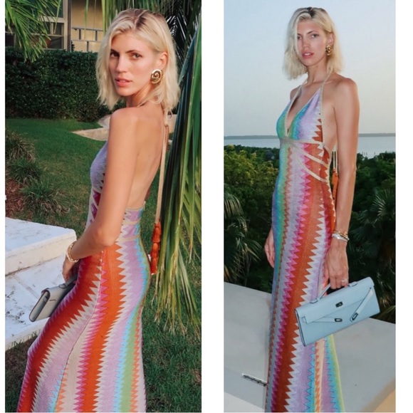 ALEXIS Enna Halterneck Crochet Multicolor Missoni Pattern Maxi Dress Size M - Picture 4 of 11